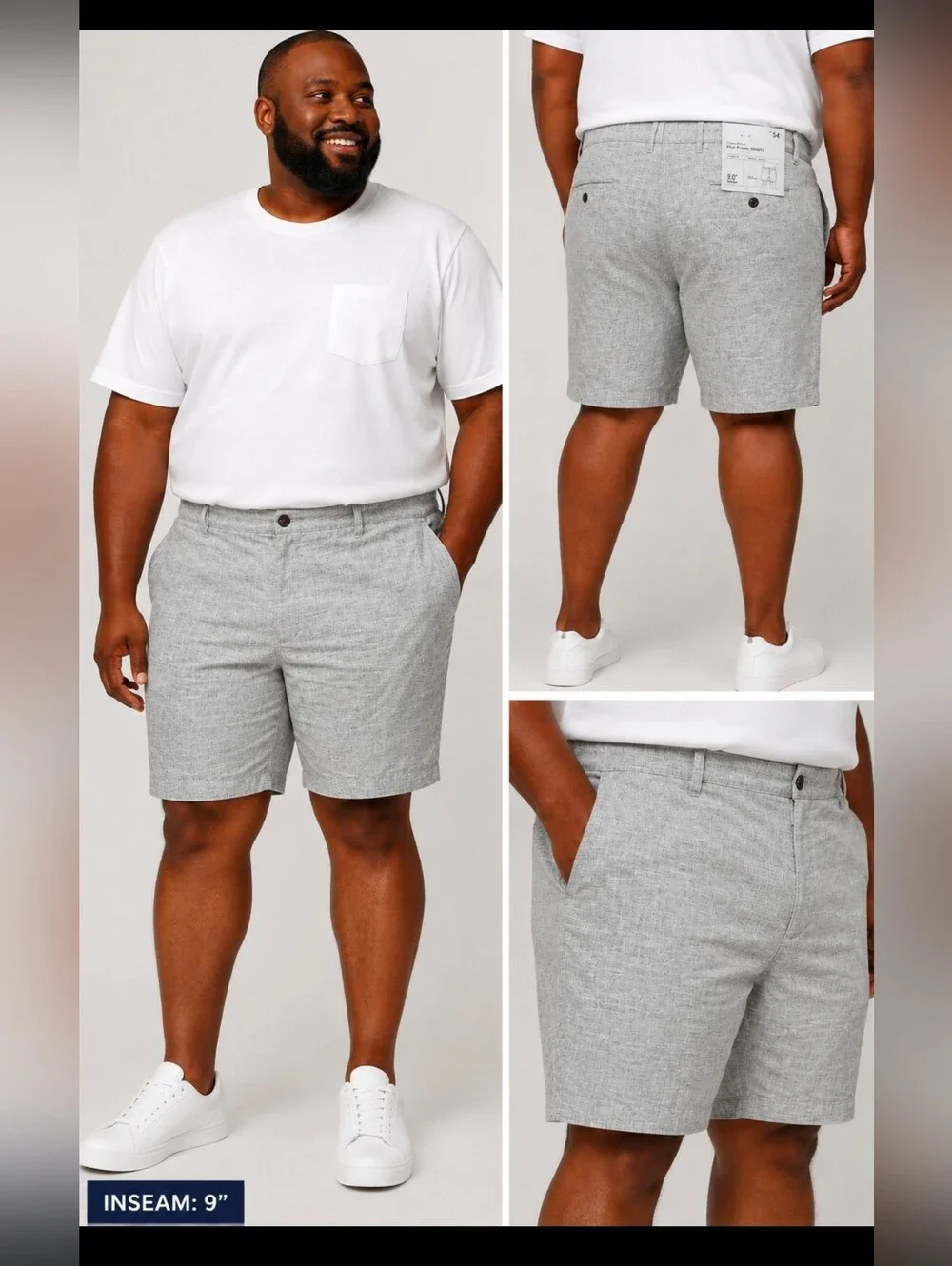 Goodfellow Linen Shorts Mens Gray Cotton Flat Front Every Wear Short Size 54